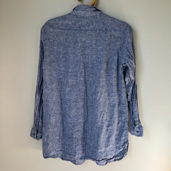 Garnet Hill Blue Linen Button Down Shirt Women's Petite Small - Picture 4 of 4